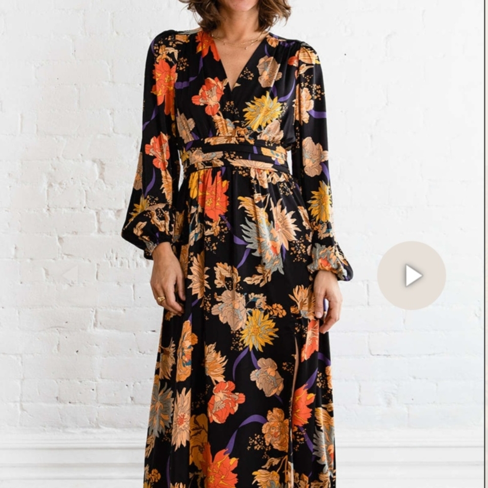Pinch Orange Wrap Tie Front Long Sleeve Dress